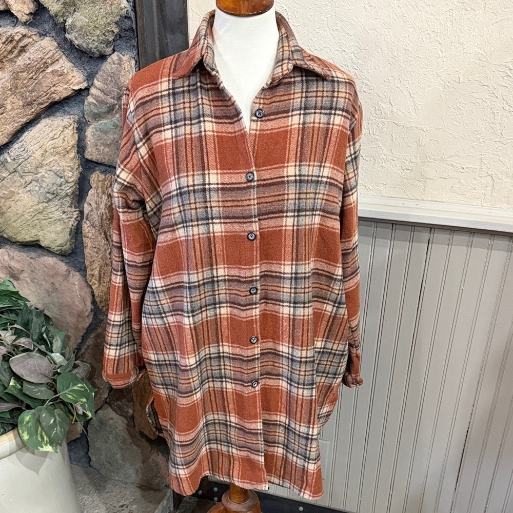 ADORA Rust and Cream Plaid Casual Shirt